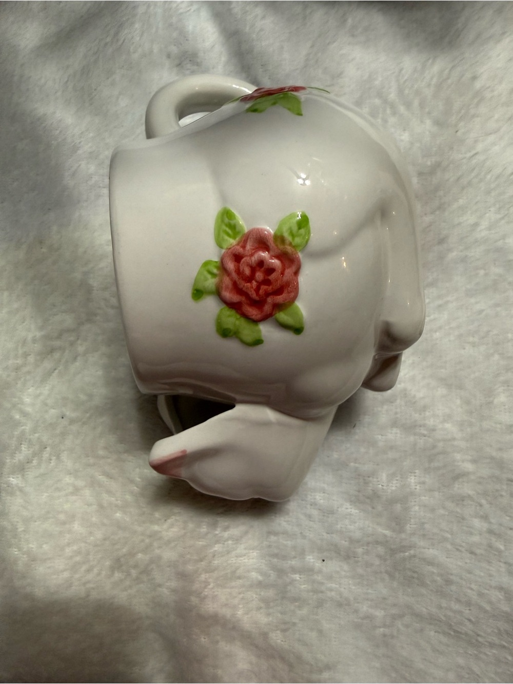 Vintage White Ceramic Cat Creamer Pitcher w/ Pink Roses Kawaii Kitty Decor - Picture 3 of 5